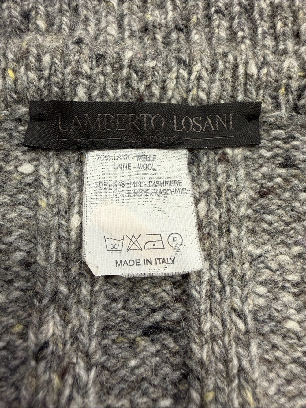 Lamberto Losani Italy Wool Cashmere Cable Knit Cardigan Jacket Gray M - Picture 5 of 6